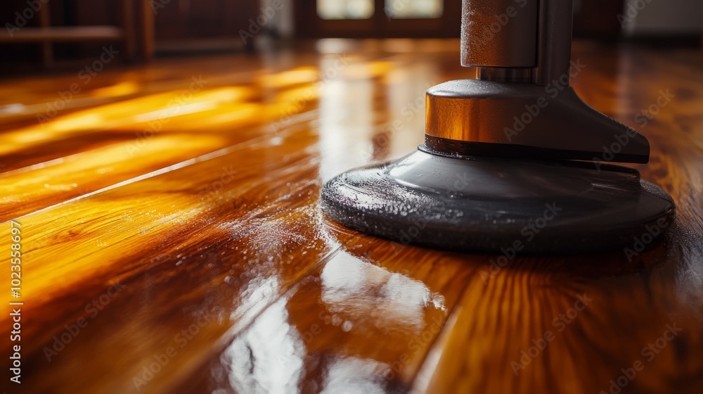 A floor is being polished with a machine A floor is being polished with a machine