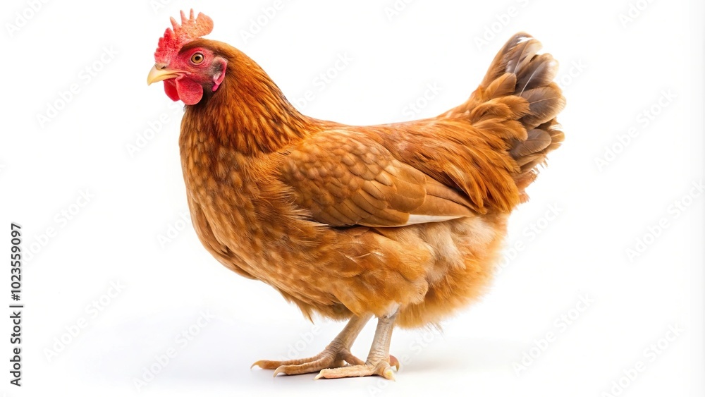 Fototapeta premium Isolated Rhode Island Red hen on white background
