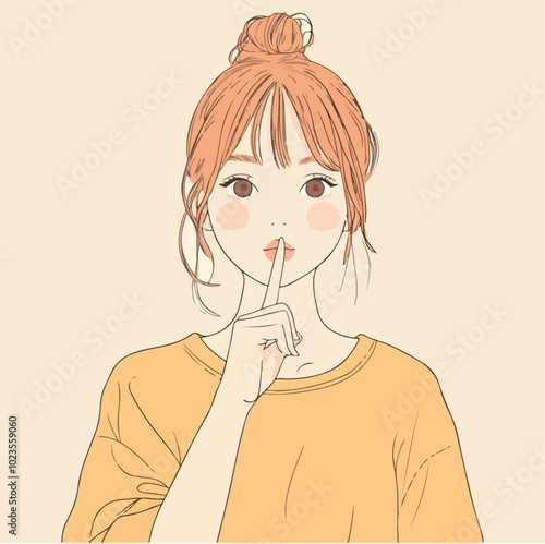 Woman doing silent gesture Vector illustration.