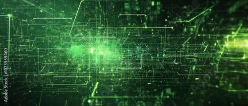 Abstract Green Digital Network with Lines and Glows photo