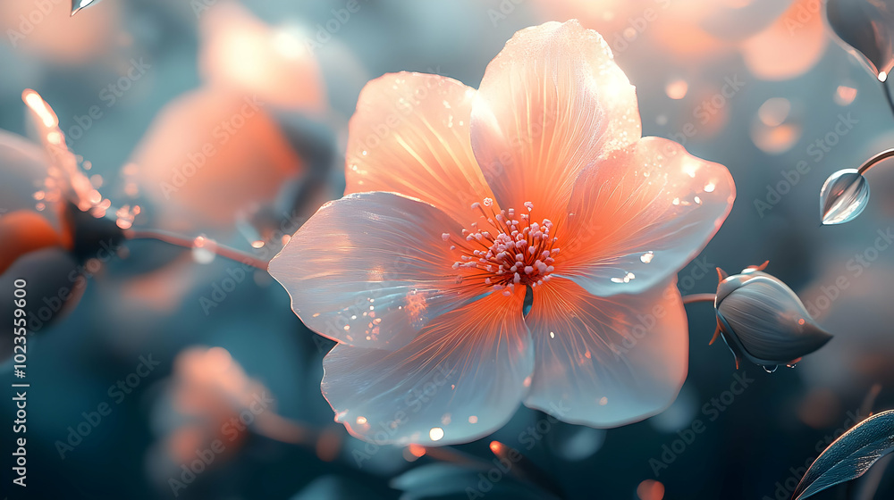 Fototapeta premium Dewy Blossom Illustration - Artistic Flower with Soft Light