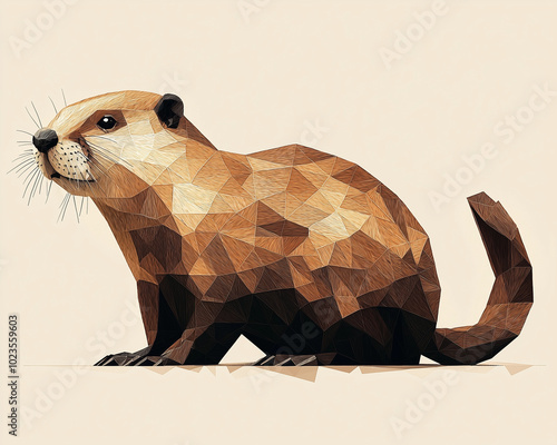 soft-toned geometric beaver portrait blending into a pastel background photo