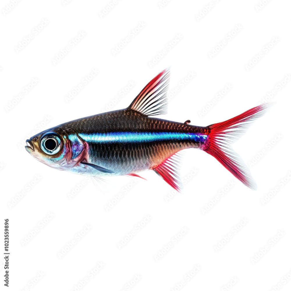 Colorful Black Neon Tetra with its glowing stripes and lively swimming motion. isolated on transparency background Colorful Black Neon Tetra with its glowing stripes and lively swimming motion. isolated on transparency background
