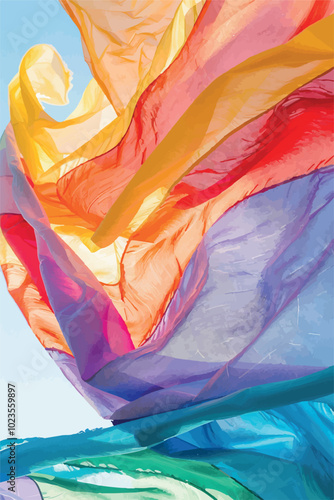 A colorful LGBTQ pride flag waving gently in the wind, symbolizing love, diversity, acceptance, and equality. Perfect for use in designs related to LGBTQ rights, events, pride celebrations, and inclus