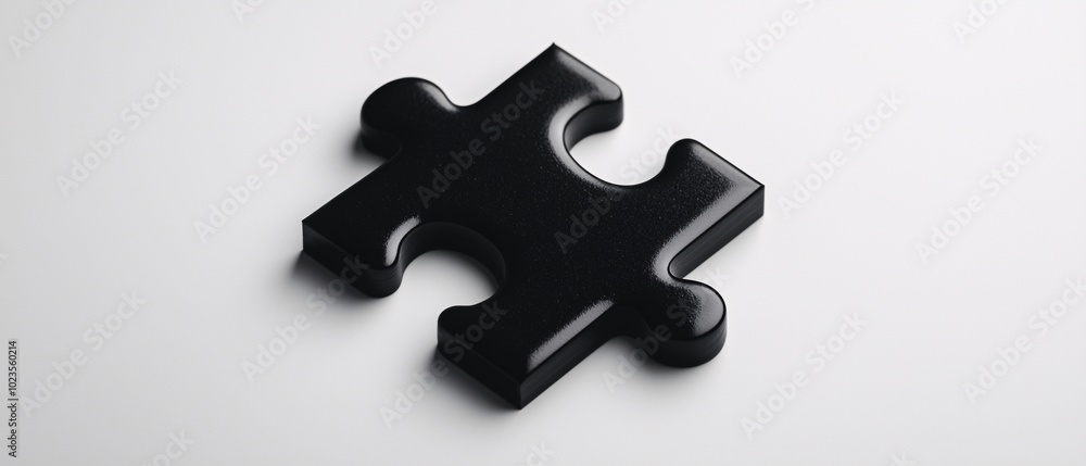 Seamless Integration: Single Black Puzzle Piece Fitting into Glowing White Space. Symbolizing AI, Minimalist Design. Medium Shot. Seamless Integration: Single Black Puzzle Piece Fitting into Glowing White Space. Symbolizing AI, Minimalist Design. Medium Shot.