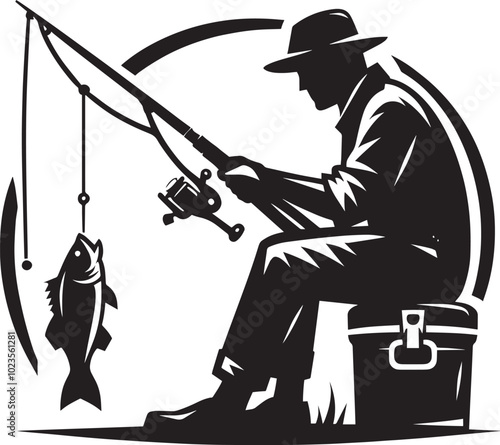 Fisherman Fishing Silhouette illustration isolated on a white background