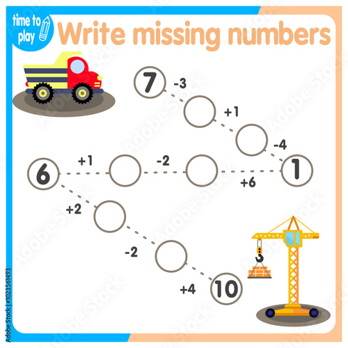 vector illustration of a children's math game on the theme “I can count.” Mathematical examples of addition and subtraction in a playful way.	
