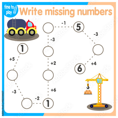vector illustration of a children's math game on the theme “I can count.” Mathematical examples of addition and subtraction in a playful way.	
