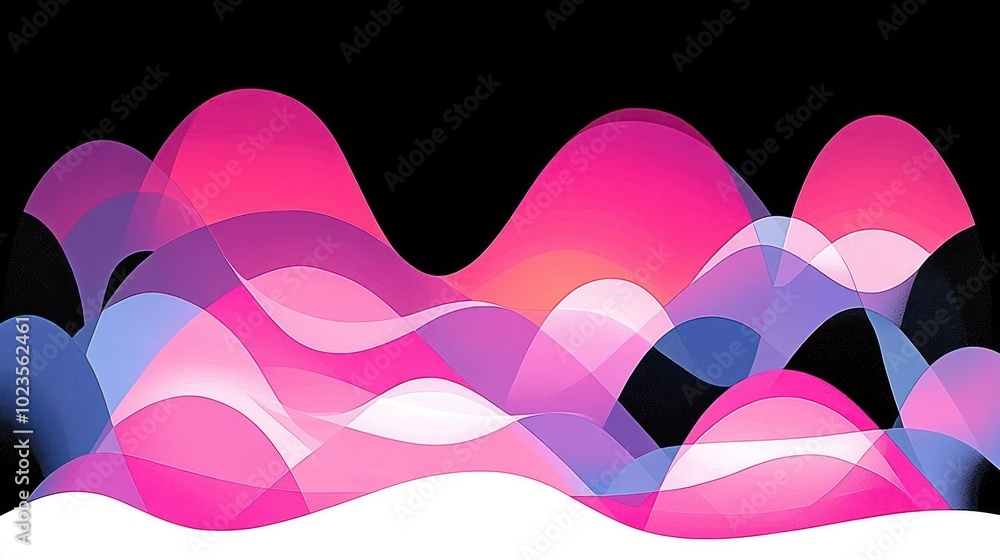 Abstract waves in vibrant pink and blue hues against a black background. Abstract waves in vibrant pink and blue hues against a black background.