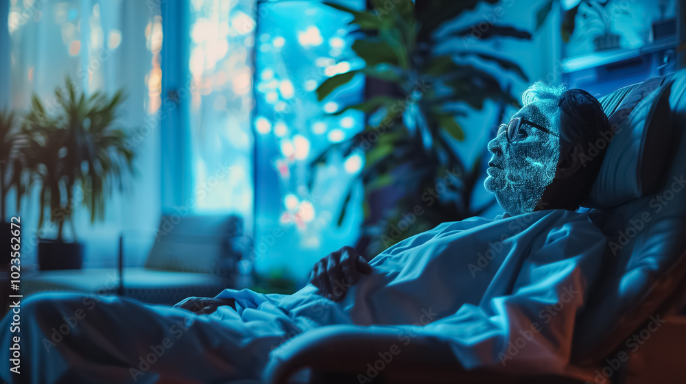 Patient Receiving Health Diagnosis at Home with Advanced Telemedicine Hologram Technology Patient Receiving Health Diagnosis at Home with Advanced Telemedicine Hologram Technology
