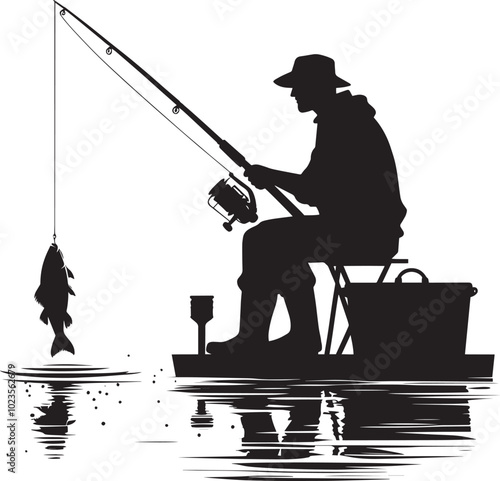 Fisherman Fishing Silhouette illustration isolated on a white background