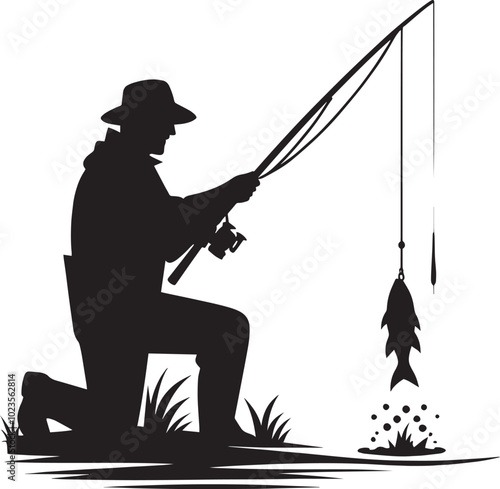 Fisherman Fishing Silhouette illustration isolated on a white background