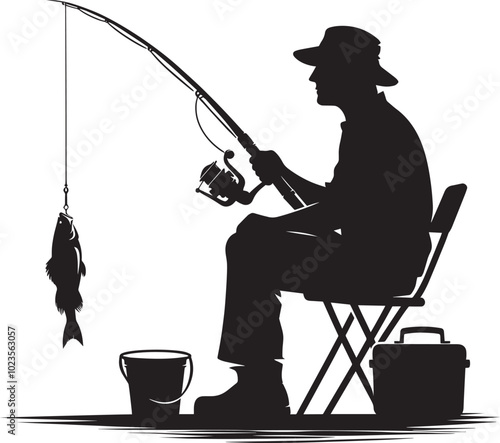Fisherman Fishing Silhouette illustration isolated on a white background