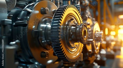 Close-Up of Industrial Gear Wheels Driving Engine Mechanics