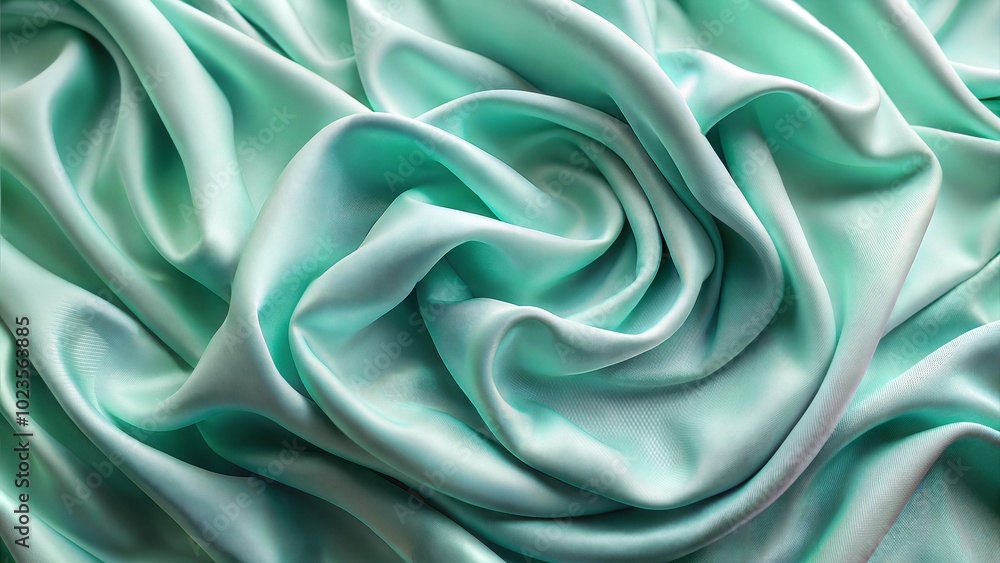 Fototapeta premium Smooth turquoise satin fabric, elegant texture, luxurious background, abstract design