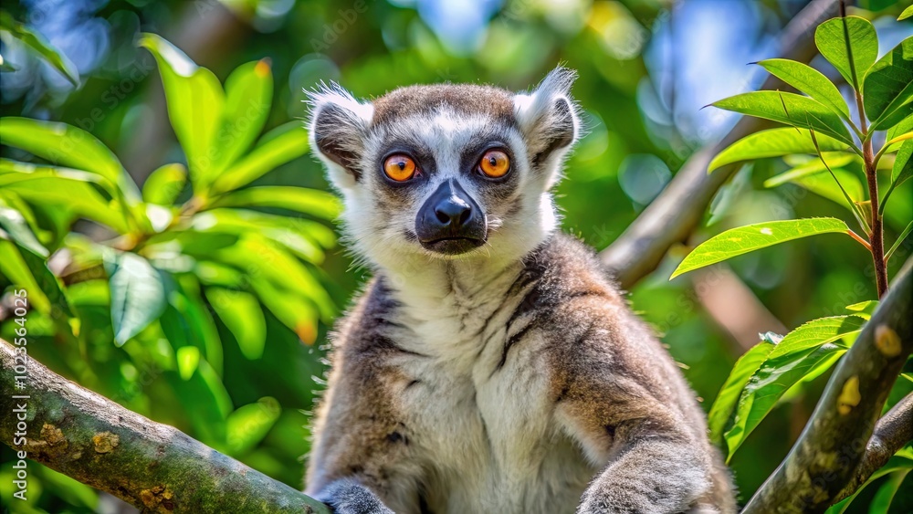 Lemur Perched High Among Trees with Wide Eyes Lemur Perched High Among Trees with Wide Eyes