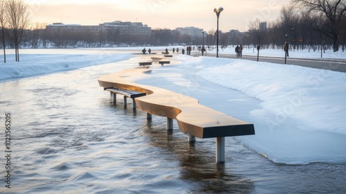 Wallpaper Mural Curved Bench on Frozen River in Winter Torontodigital.ca