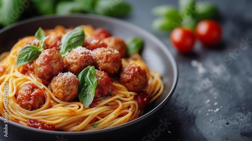 Italian pasta with spaghetti and meatballs