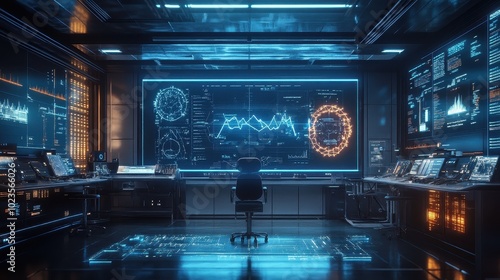 Futuristic Command Center with Advanced Holographic Displays