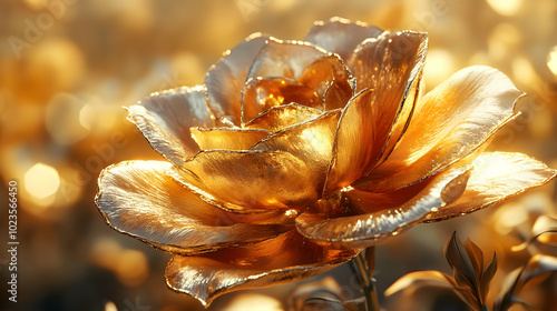 Golden Rose Flower Closeup - 3D Illustration