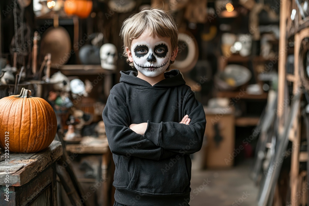 Young Boy Dressed as a Skeleton for Halloween Young Boy Dressed as a Skeleton for Halloween