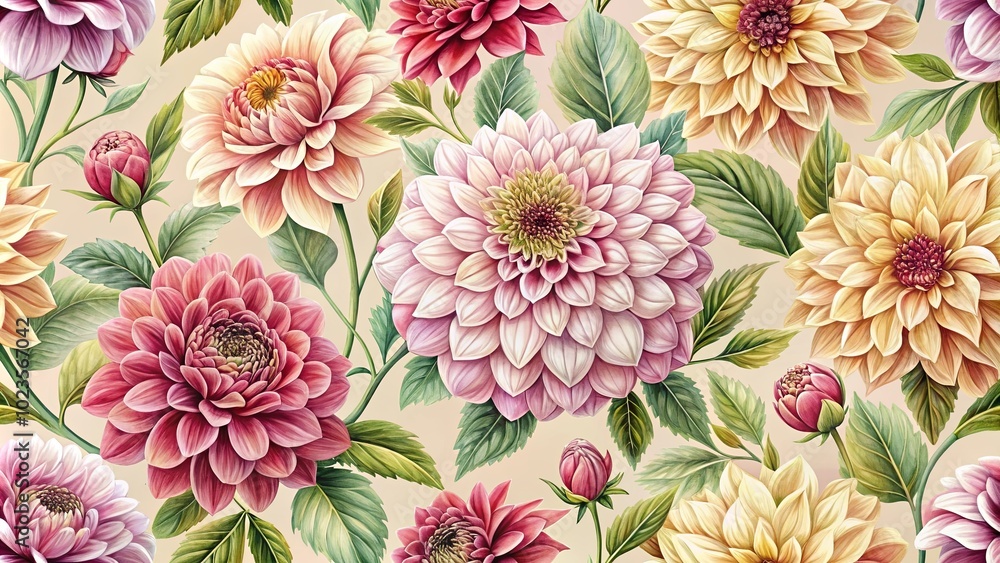 Elegant Dahlia Floral Seamless Pattern Design Elegant Dahlia Floral Seamless Pattern Design