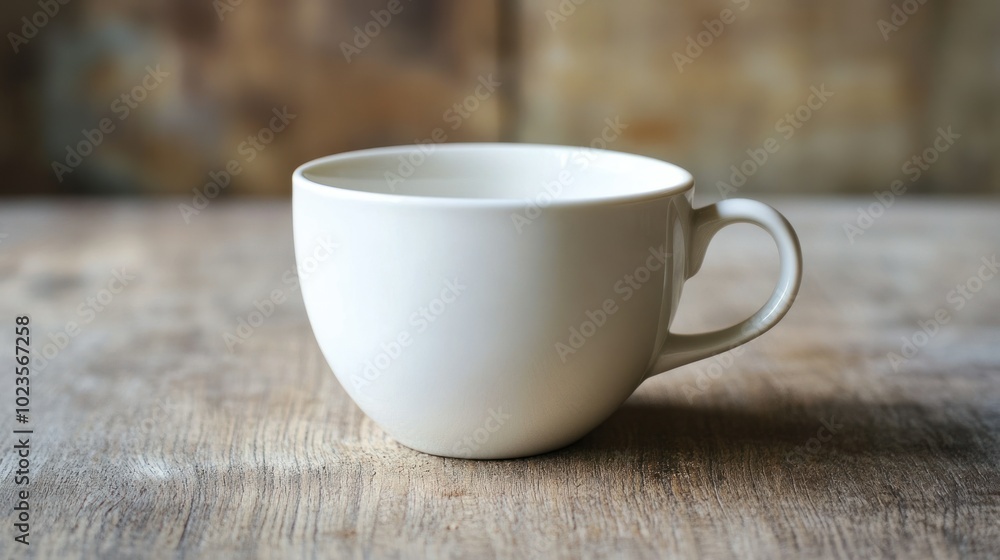 A White Ceramic Mug on a Wooden Tabletop A White Ceramic Mug on a Wooden Tabletop