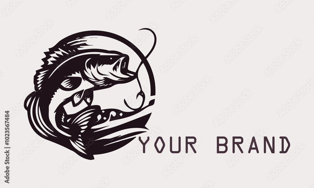 Fototapeta premium This vector bass fish logo features a powerful and dynamic bass fish silhouette. The minimalist design firmly gives a modern and professional impression. This logo is for fishing brands or fishing