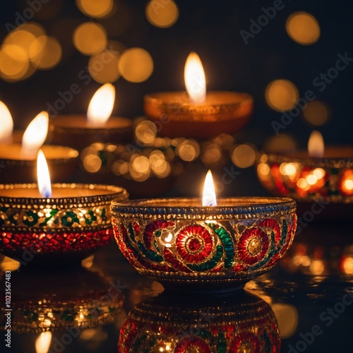 Diwali’s festive spirit is reflected in the warm glow of lamps and the intricate designs of rangoli photo