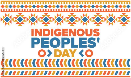 Indigenous Peoples' Day. Native American Day. American Indian culture. Heritage Month. Celebrate annual in United States. Tradition pattern. Poster, card, banner and background. Vector illustration