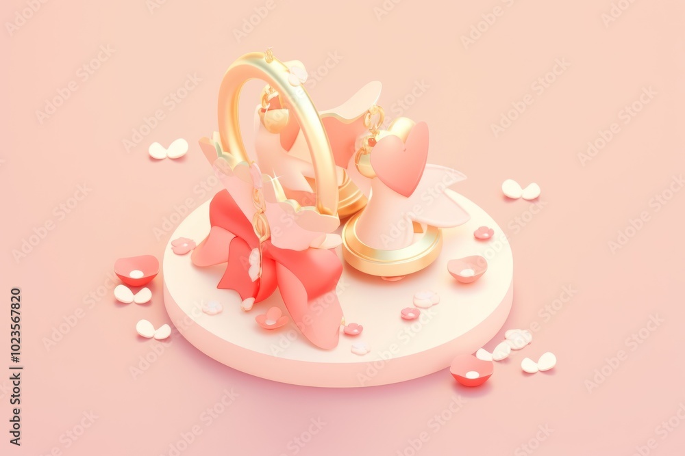 Pink and Gold 3D Render of a Bow with Petals