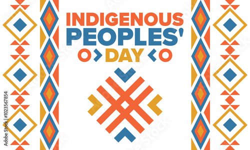 Indigenous Peoples' Day. Native American Day. American Indian culture. Heritage Month. Celebrate annual in United States. Tradition pattern. Poster, card, banner and background. Vector illustration