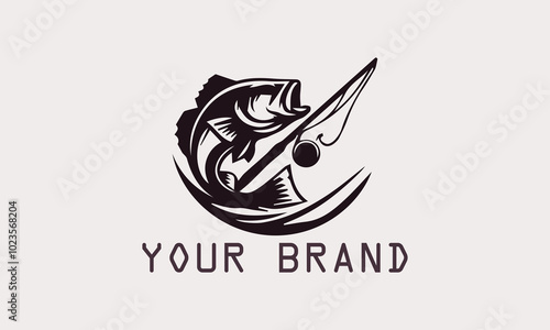 This vector bass fish logo features a powerful and dynamic bass fish silhouette. The minimalist design firmly gives a modern and professional impression. This logo is for fishing brands or fishing