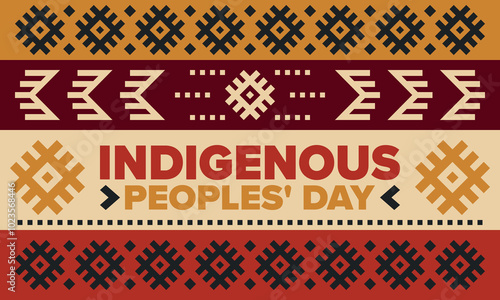 Indigenous Peoples' Day. Native American Day. American Indian culture. Heritage Month. Celebrate annual in United States. Tradition pattern. Poster, card, banner and background. Vector illustration