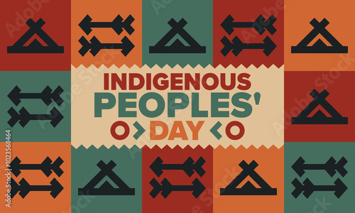 Indigenous Peoples' Day. Native American Day. American Indian culture. Heritage Month. Celebrate annual in United States. Tradition pattern. Poster, card, banner and background. Vector illustration