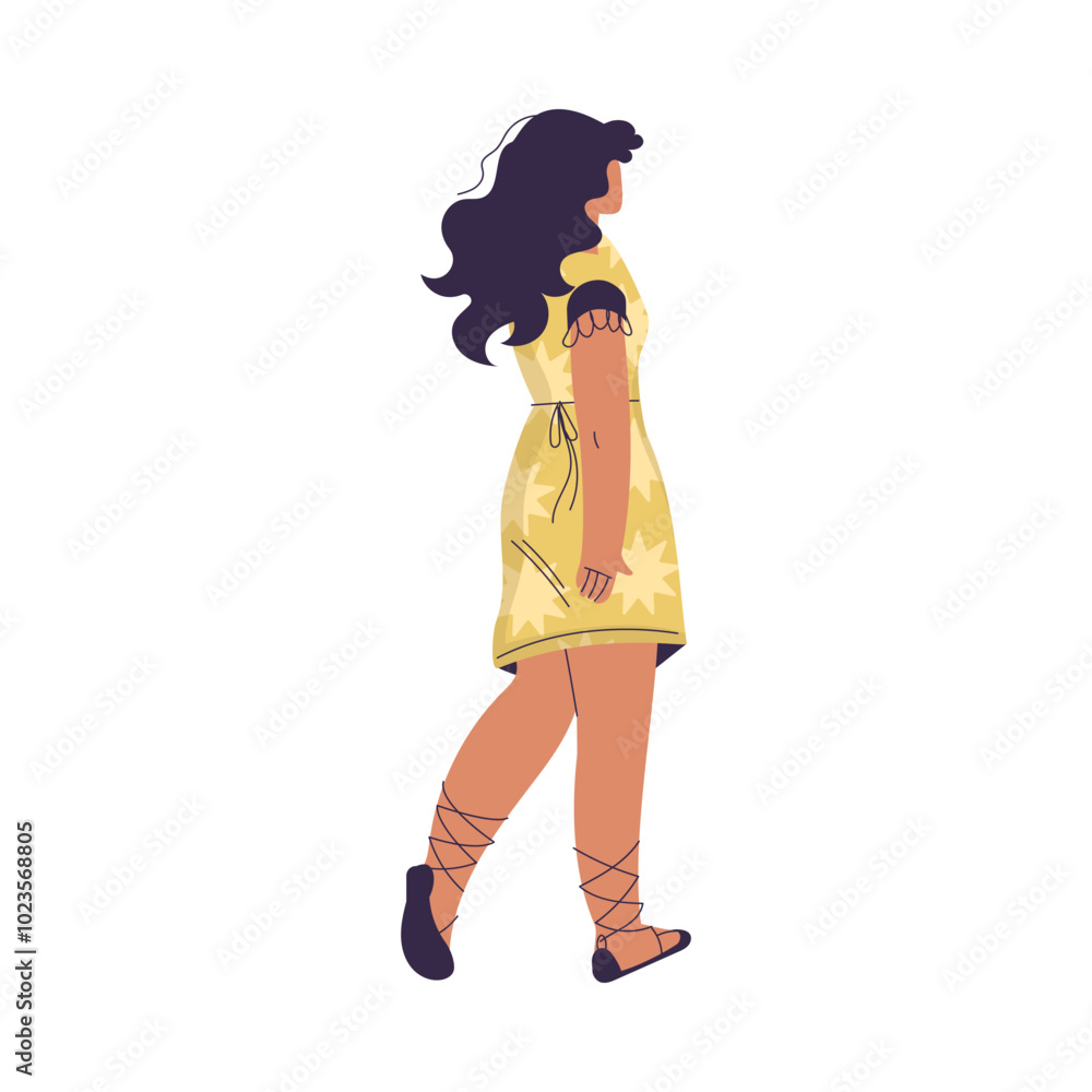 Woman Character Standing from Behind Back View Vector Illustration Woman Character Standing from Behind Back View Vector Illustration