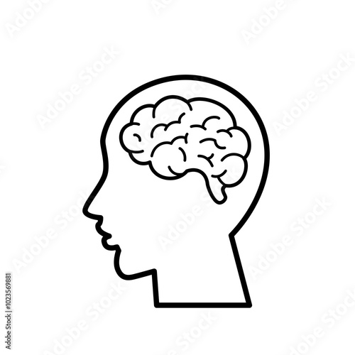 Human head with brain icon, isolated on white background, vector illustration 