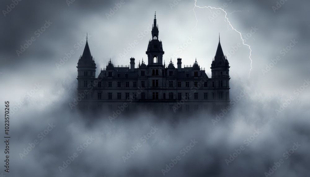 A gothic castle painted in dark hues, with jagged towers, swirling fog, and lightning striking in the distance, perfect for a spooky Halloween setting. A gothic castle painted in dark hues, with jagged towers, swirling fog, and lightning striking in the distance, perfect for a spooky Halloween setting.