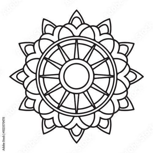 Simple Mandala Shape for Coloring. Vector Mandala. Floral. Flower. Oriental. Book Page. Outline.