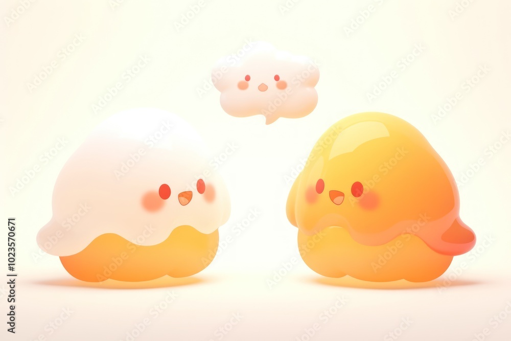 Two Cute Cartoon Characters with a Thought Bubble Two Cute Cartoon Characters with a Thought Bubble