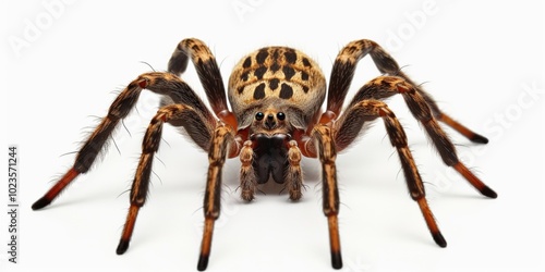 Closeup of a Spider on a white background, highlighting details and textures. Scary Insect Halloween Decor