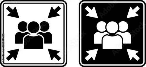 Assembly Point Signs. Black and White Vector Icons. Emergency Evacuation Symbol. People Assembly Point in Case of Evacuation. Emergency Situation
