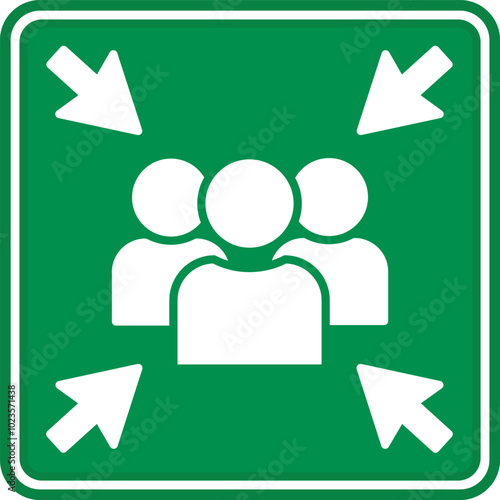 Green Sign Assembly Point. Vector Icon. Emergency Evacuation Symbol. People Assembly Point in Case of Evacuation. Emergency Situation