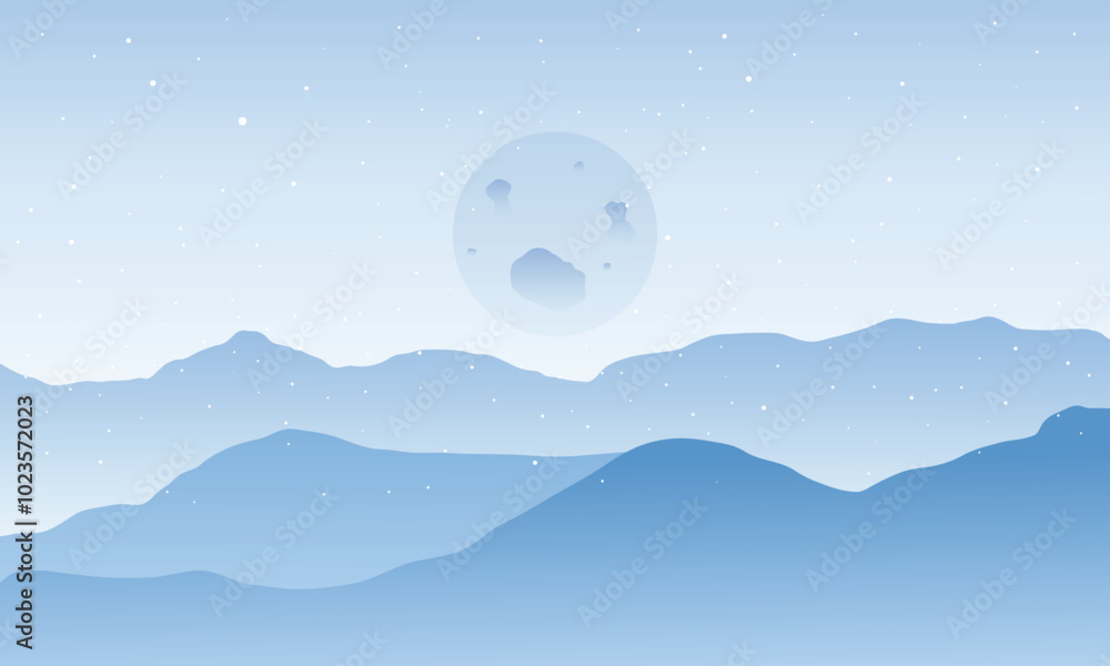 Blue mountains in the fog. Beautiful mountain landscape illustration background wallpaper Blue mountains in the fog. Beautiful mountain landscape illustration background wallpaper