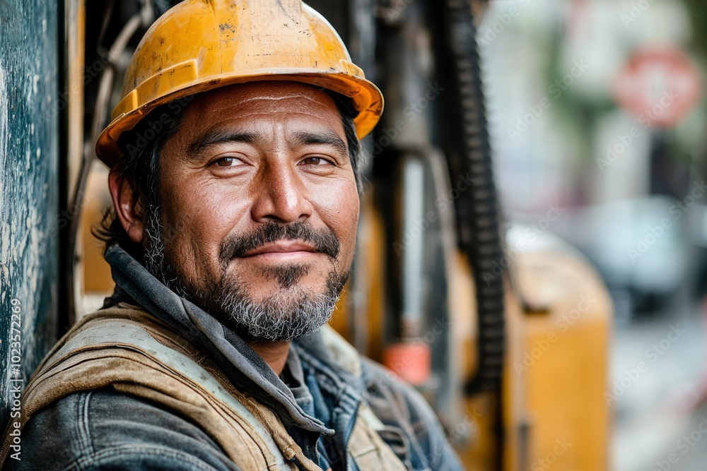 Close-up Portrait of a Construction Worker Wearing a Hard Hat Close-up Portrait of a Construction Worker Wearing a Hard Hat