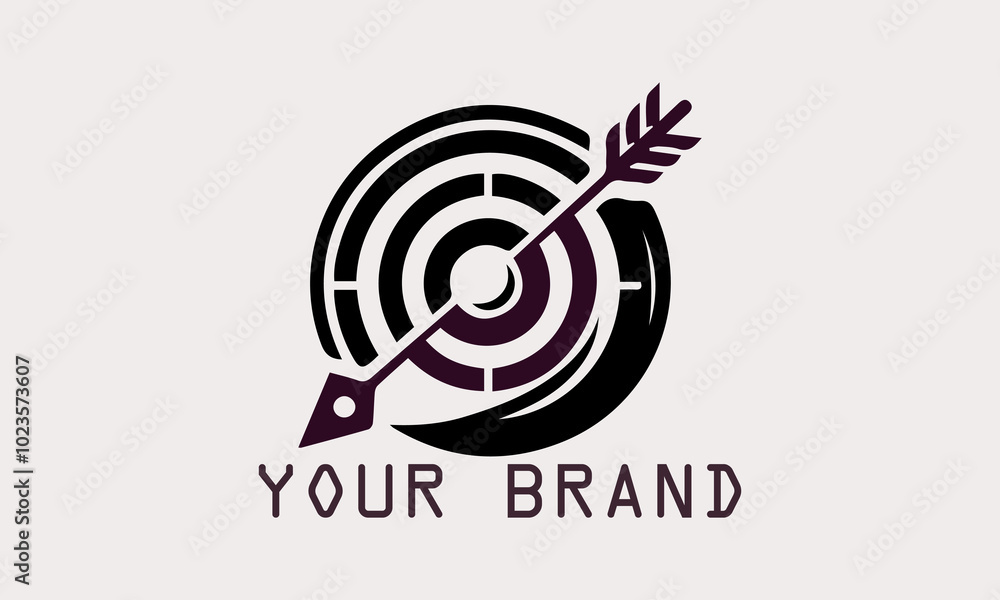 This vector target logo design features a simple yet elegant target circle with a piercing arrow right in the middle. This design represents accuracy precision and focus. Perfect for companies looking This vector target logo design features a simple yet elegant target circle with a piercing arrow right in the middle. This design represents accuracy precision and focus. Perfect for companies looking