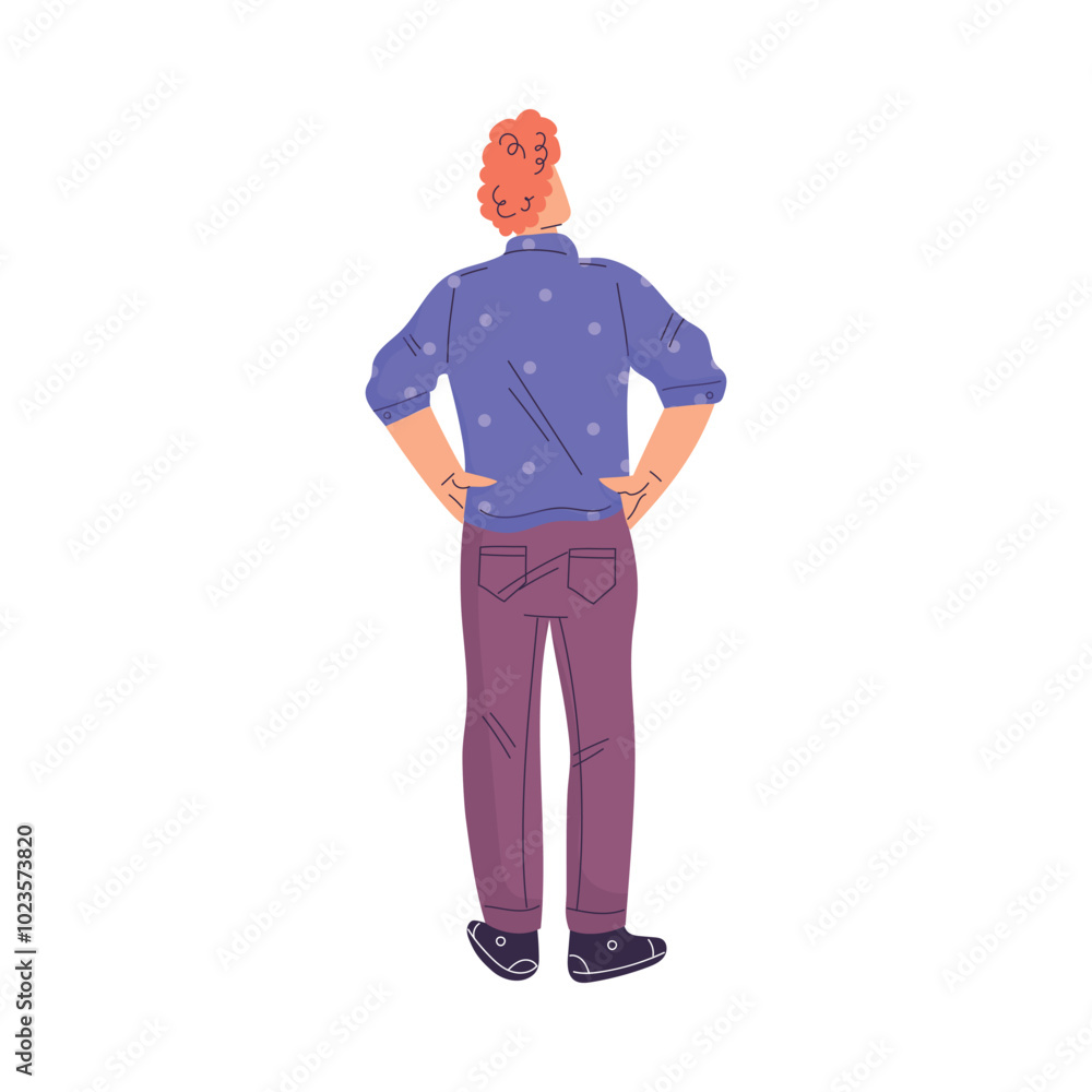 Man Character Standing from Behind Back View Vector Illustration Man Character Standing from Behind Back View Vector Illustration