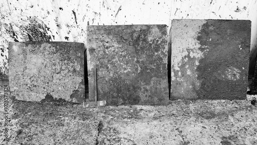 The testing laboratory cut several pieces of steel from the bottom of an oil storage tank to study the effects of corrosion. photo