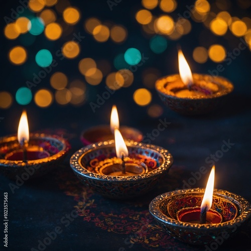 Diwali’s radiant glow is mirrored on the water, showcasing a captivating array of illuminated boats and lanterns photo