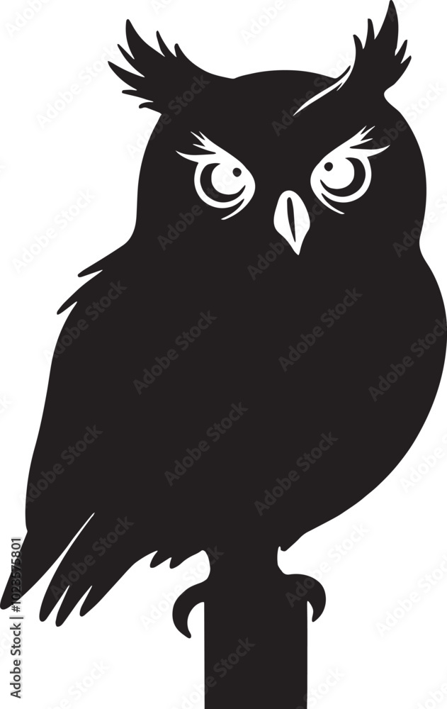 Vector Owl Bird Silhouette black and white.eps Vector Owl Bird Silhouette black and white.eps